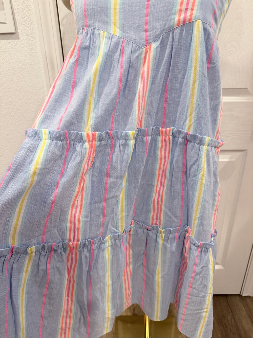 Anthropologie dRA Los Angeles 100% Cotton Light Blue Neon Striped Summer Dress - Picture 9 of 15